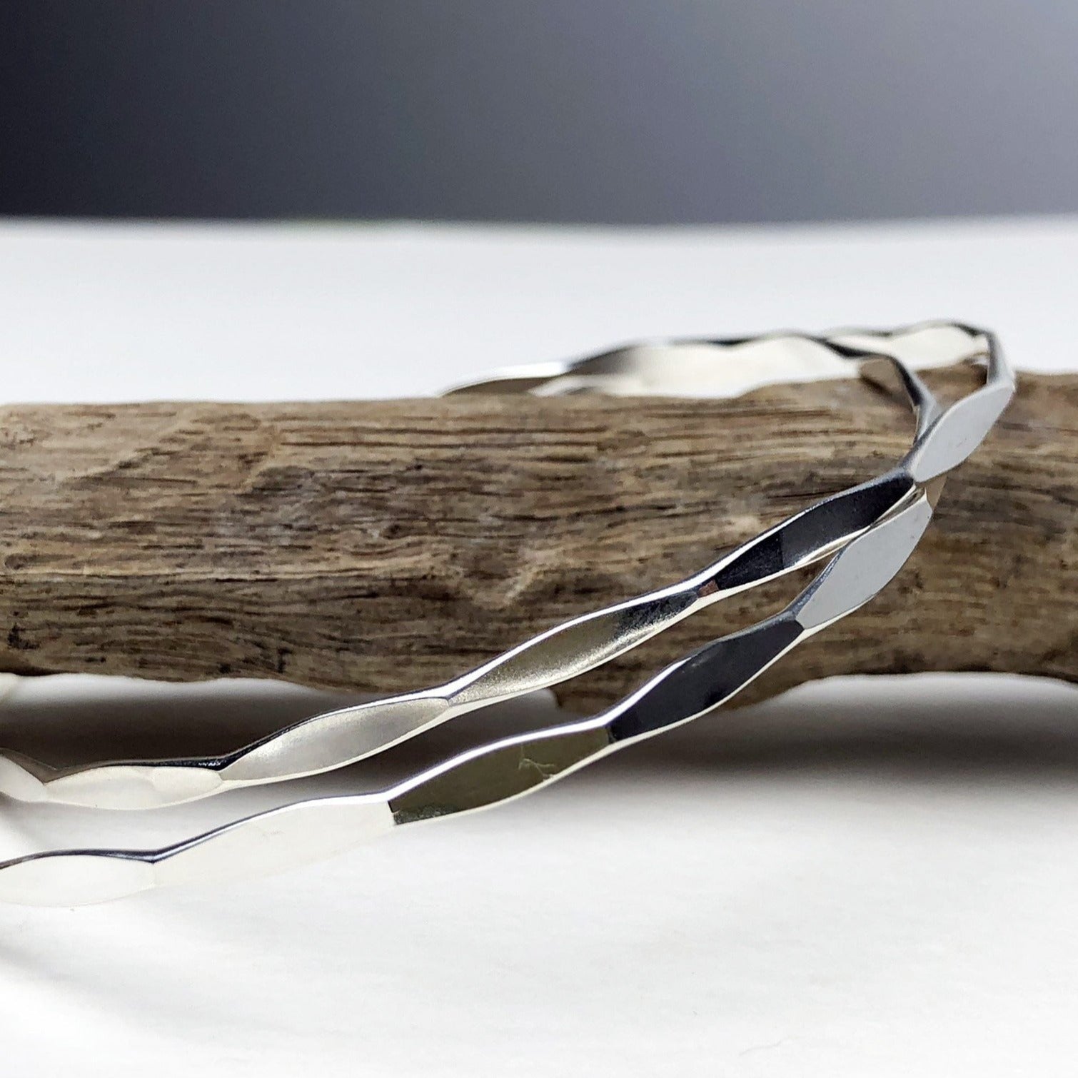 Faceted Interlinked Silver Bangles - Mettle by Abby