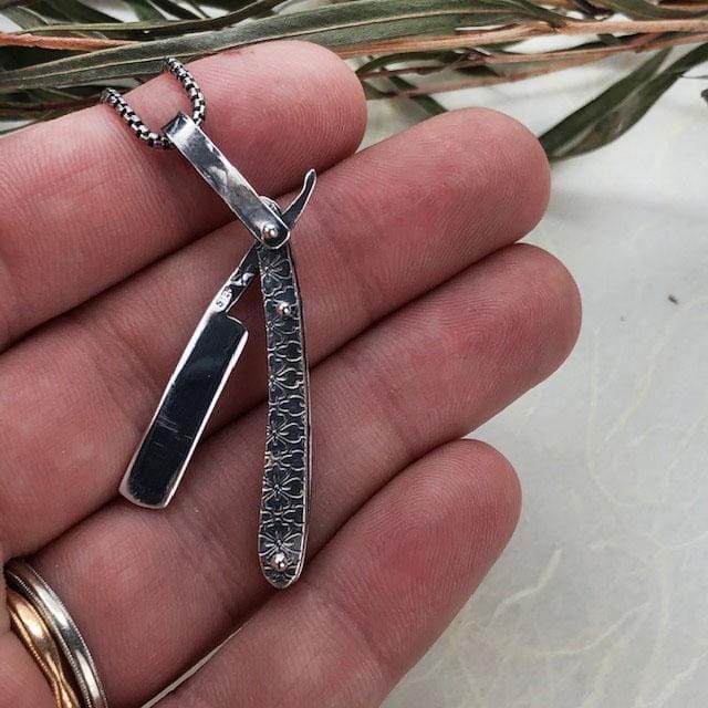 Ornate Straight Razor Necklace in Silver - Mettle by Abby