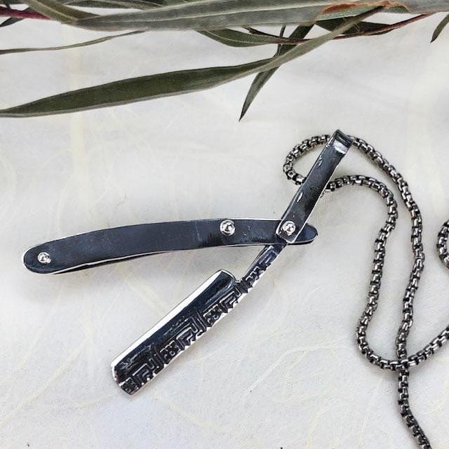 Ornate Straight Razor Necklace in Silver - Mettle by Abby