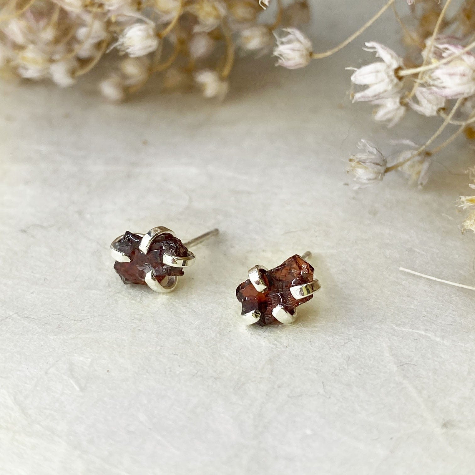 Raw Garnet Silver Studs - Mettle by Abby