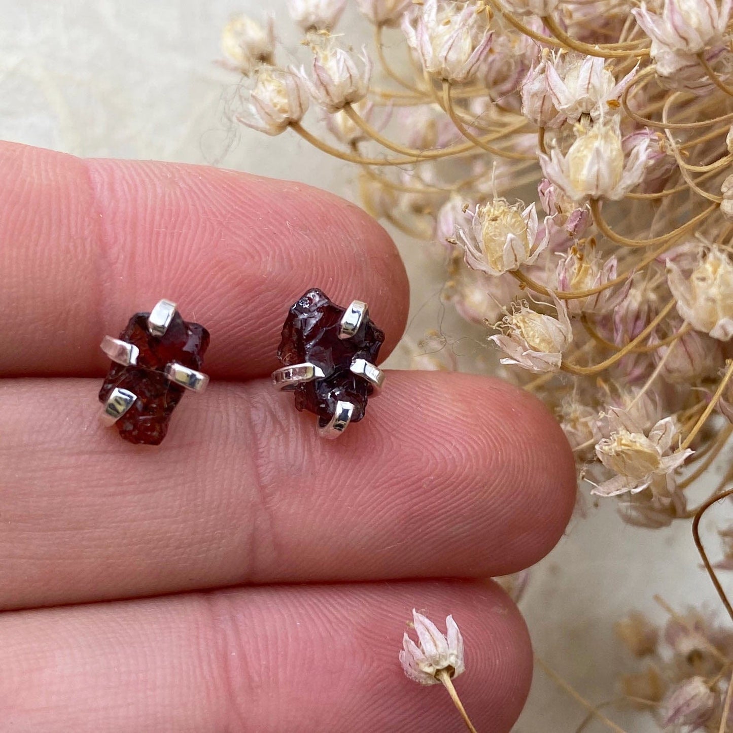 Raw Garnet Silver Studs - Mettle by Abby
