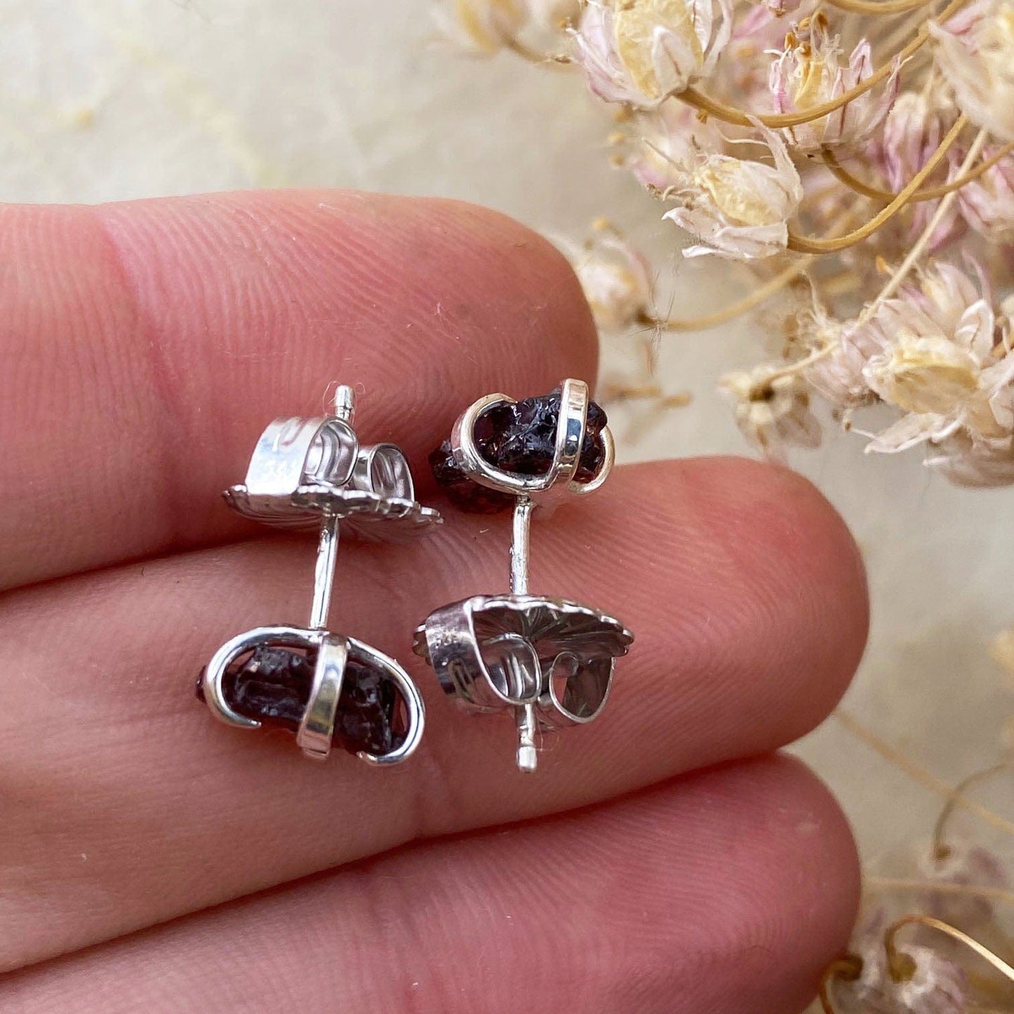 Raw Garnet Silver Studs - Mettle by Abby