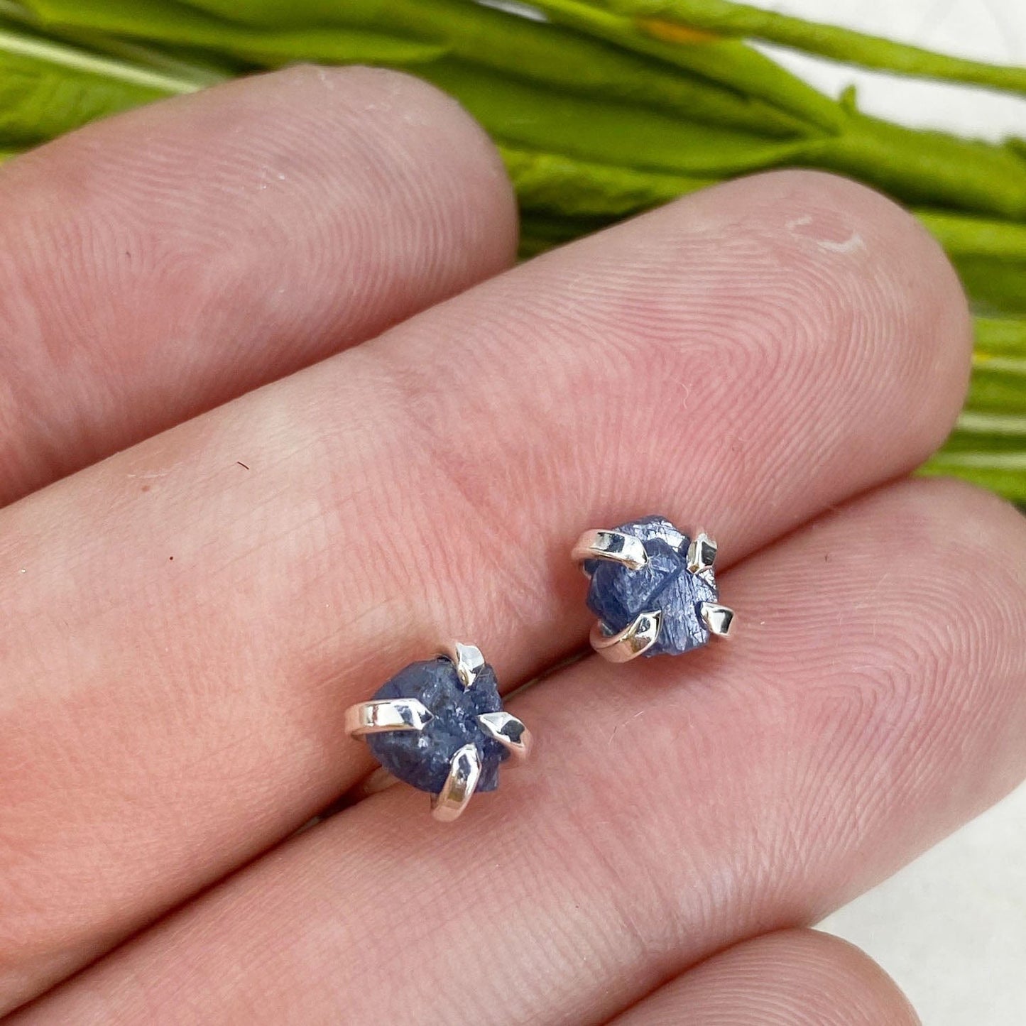 Raw Sapphire Studs in Silver - Mettle by Abby