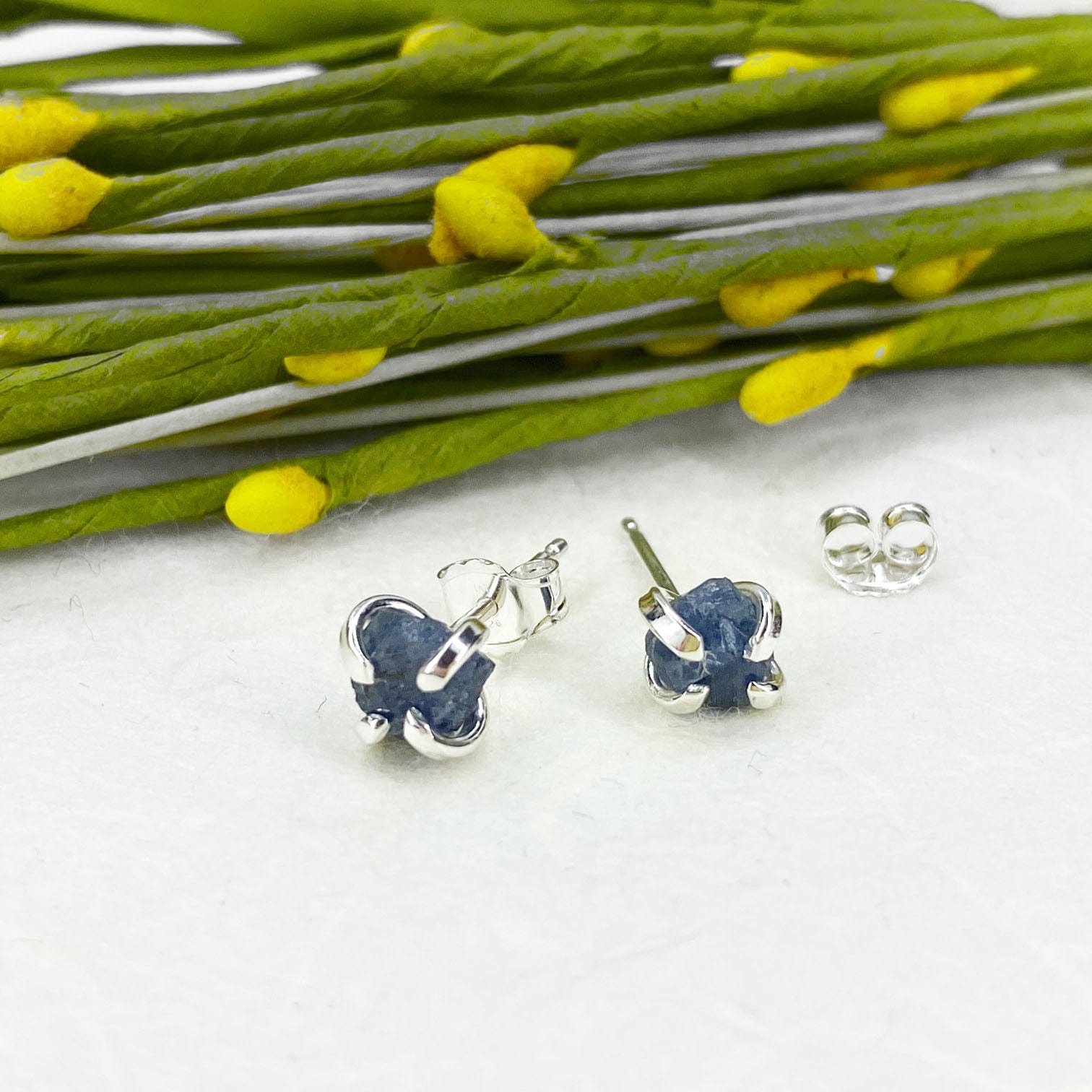 Raw Sapphire Studs in Silver - Mettle by Abby