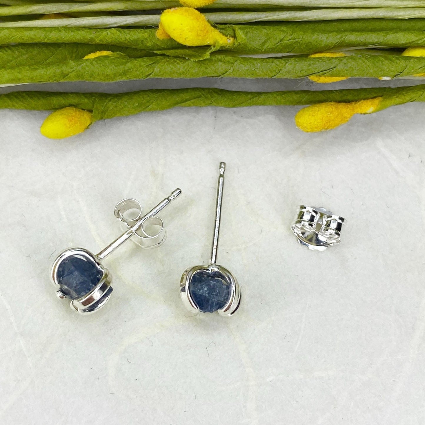 Raw Sapphire Studs in Silver - Mettle by Abby
