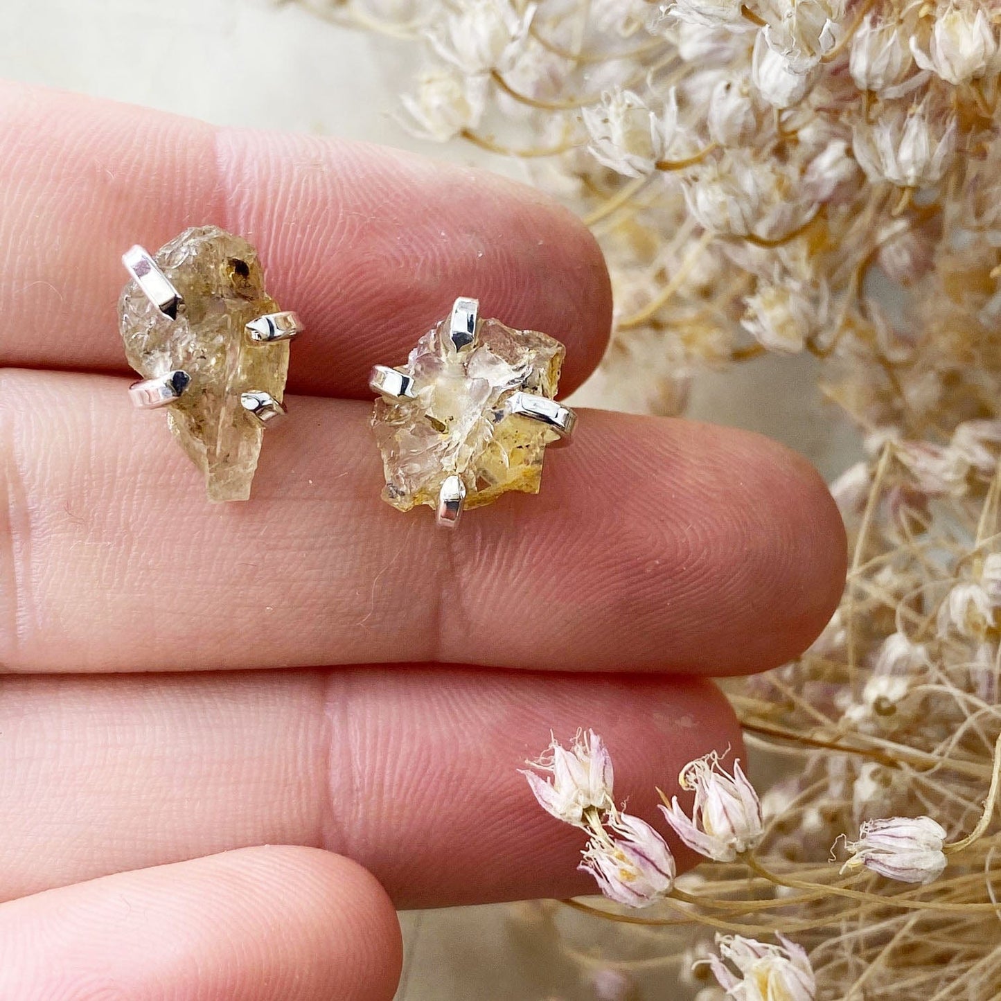 Raw Sunstone Silver Studs - Mettle by Abby