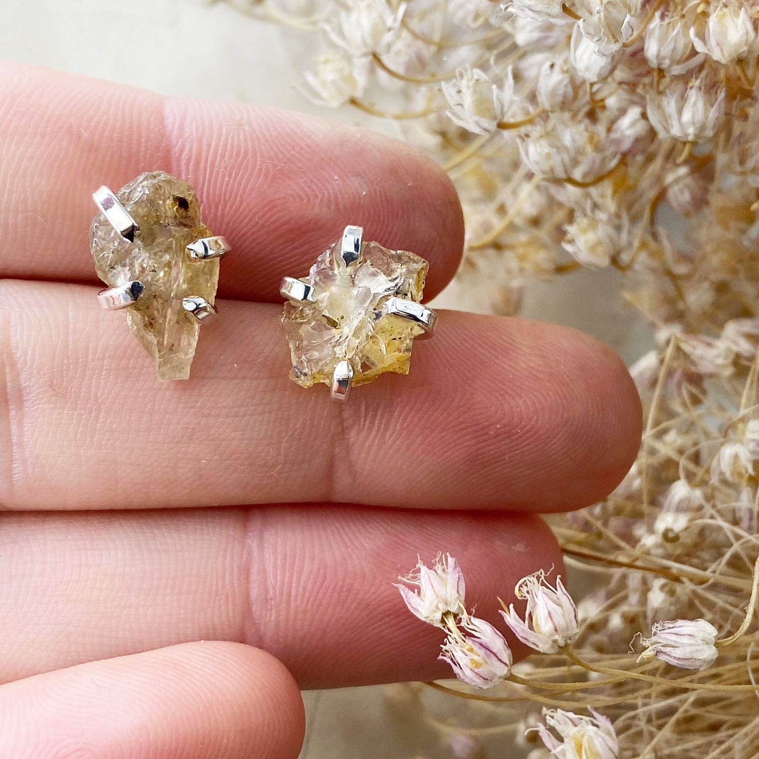 Raw Sunstone Silver Studs - Mettle by Abby
