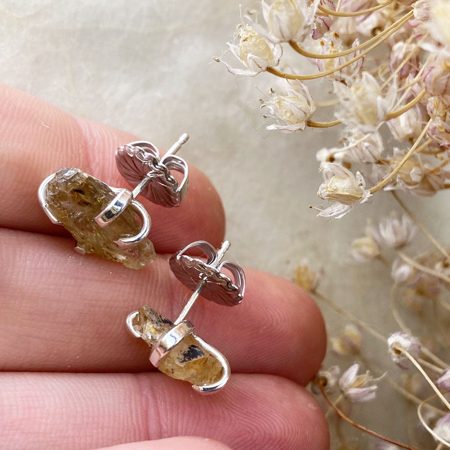 Raw Sunstone Silver Studs - Mettle by Abby