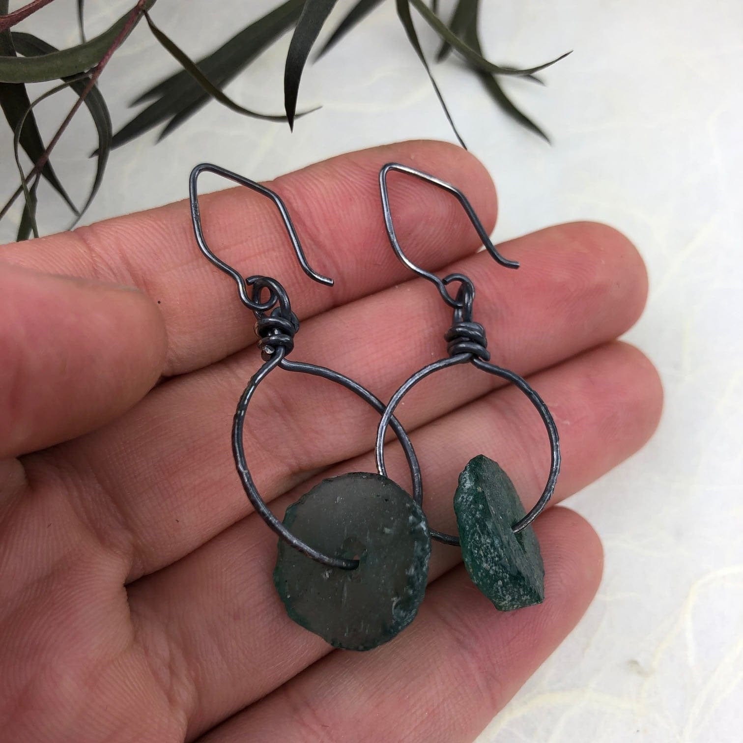 Roman Glass Black Lasso Hoops - Mettle by Abby