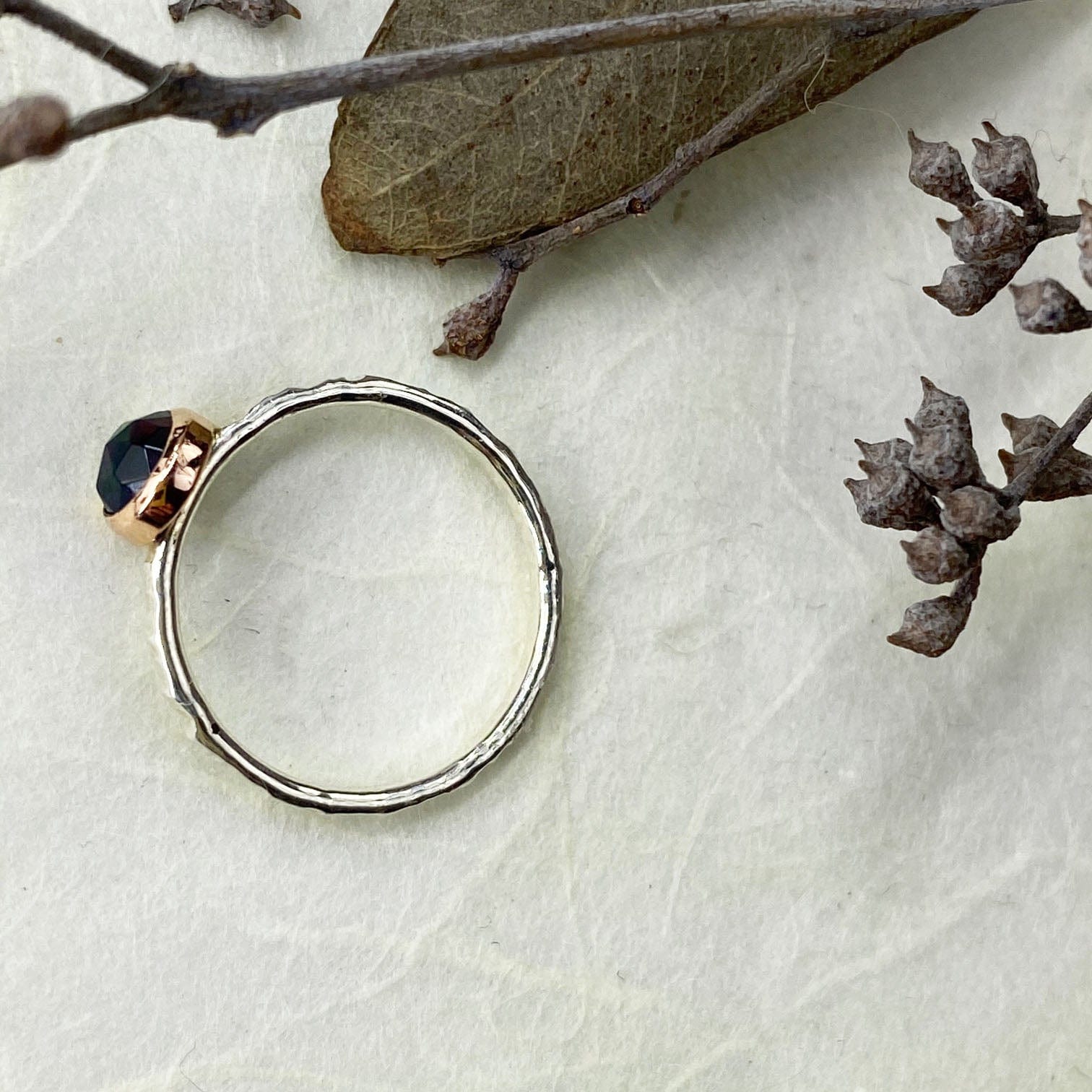 Rose Gold and Silver Black Opal Ring - Mettle by Abby