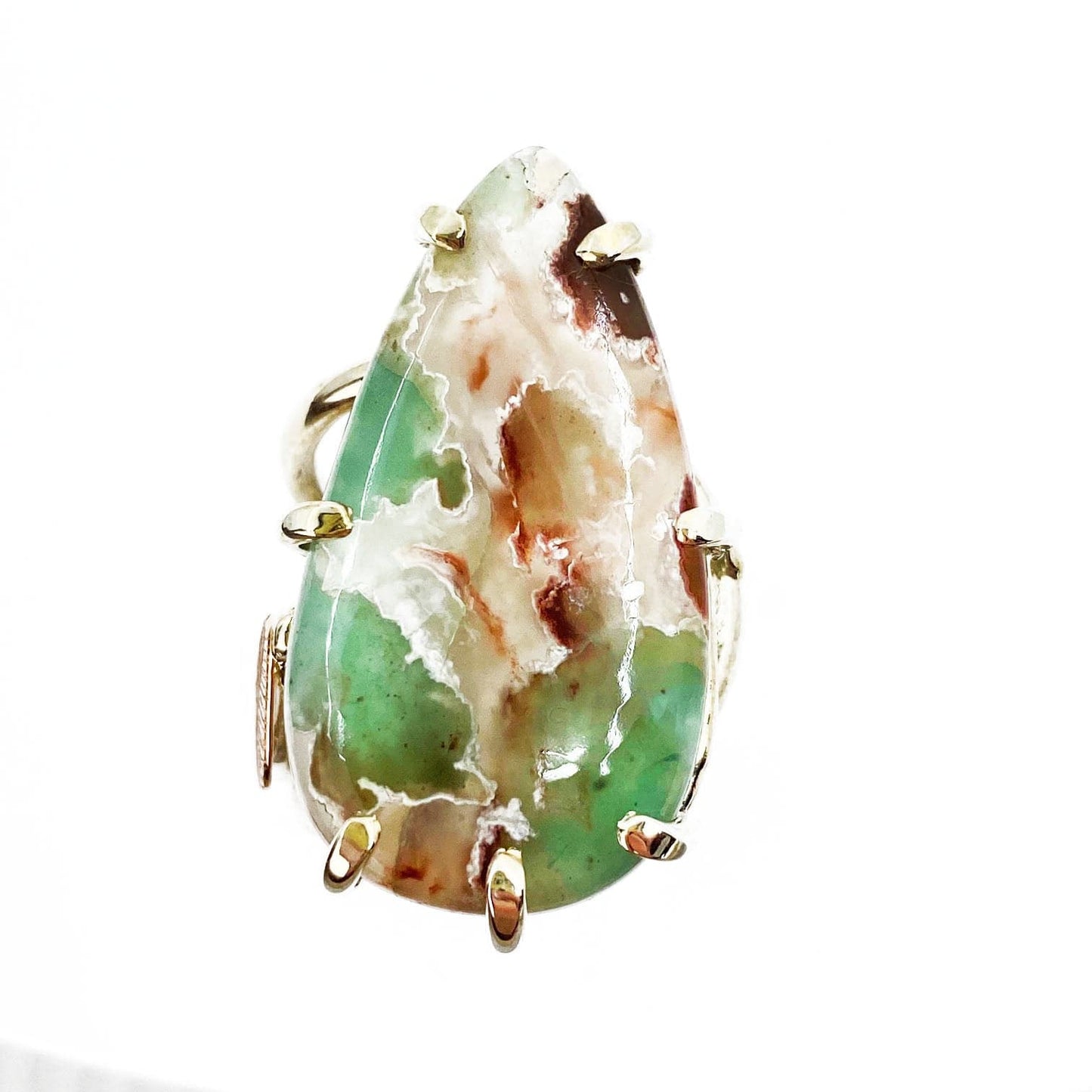 Rose Gold and Silver Chrysoprase Leaf Ring - Mettle by Abby