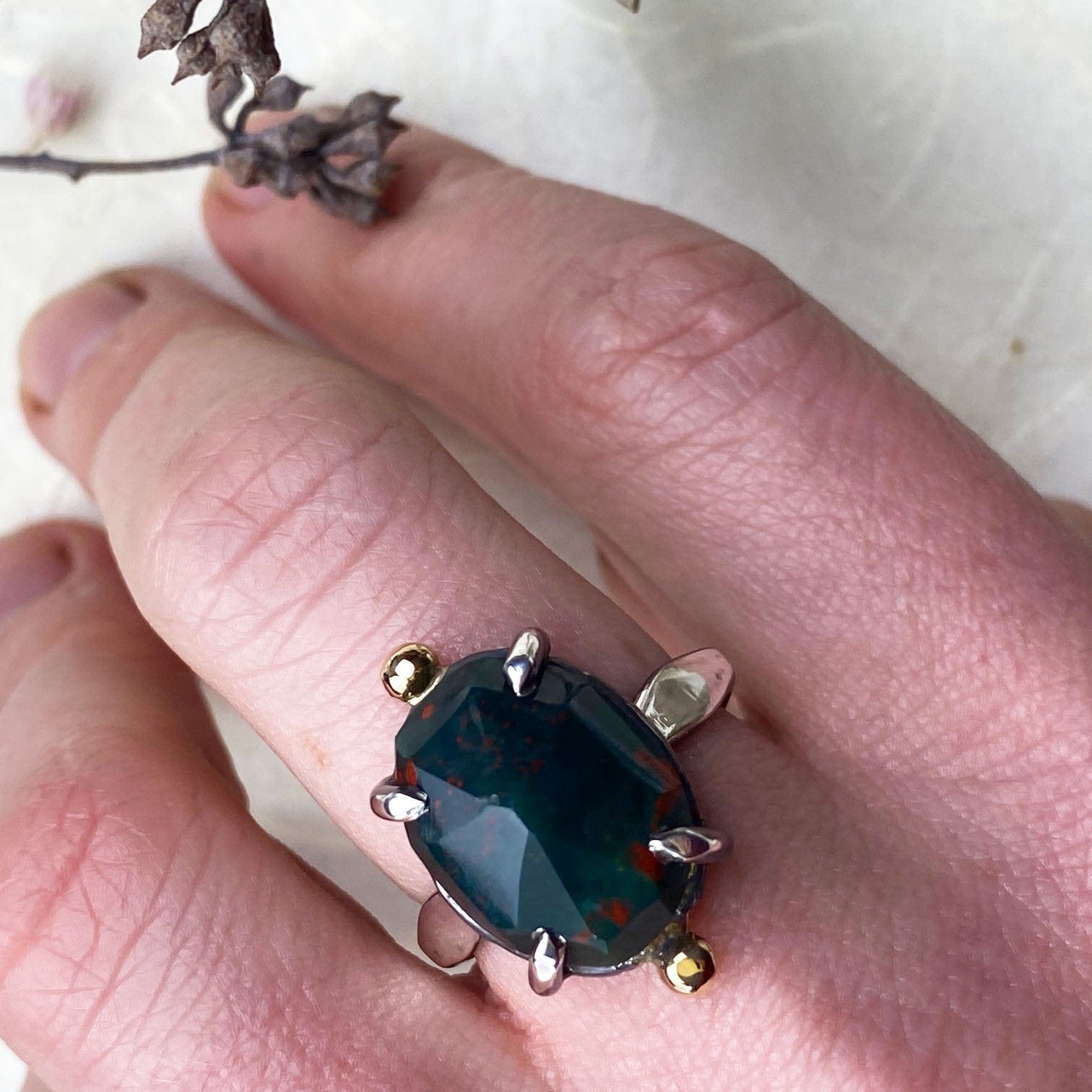 Silver and Gold Bloodstone Ring - Mettle by Abby