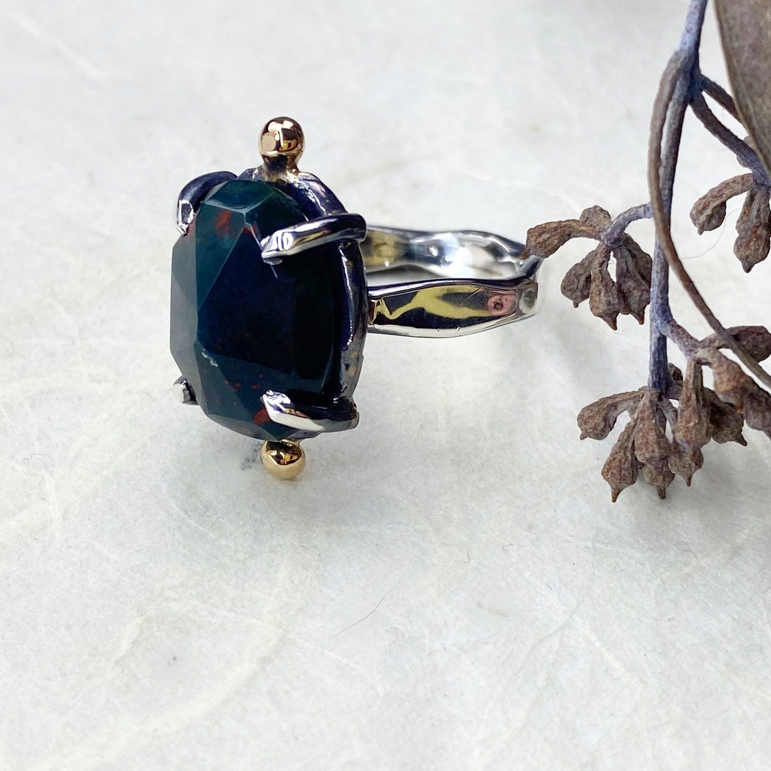 Silver and Gold Bloodstone Ring - Mettle by Abby