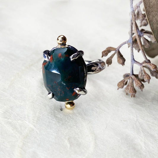 Silver and Gold Bloodstone Ring - Mettle by Abby