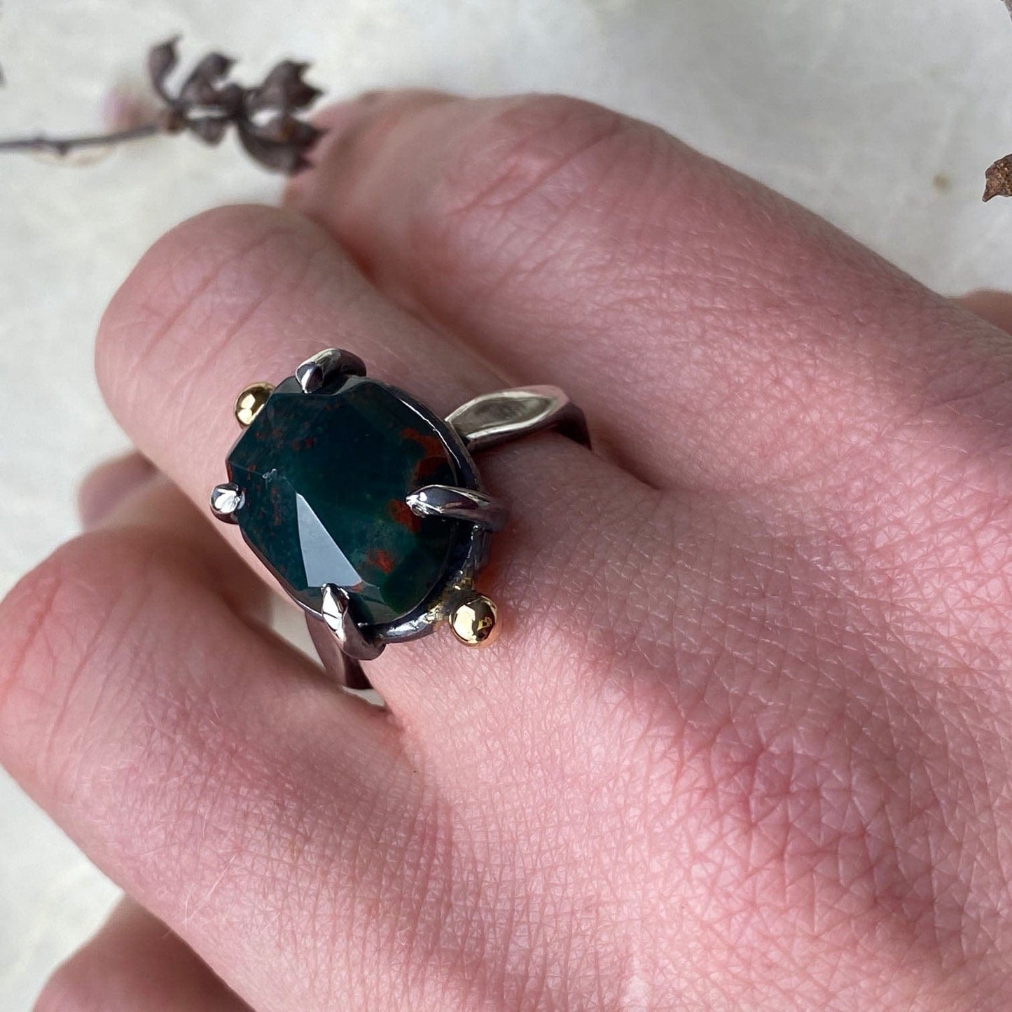 Silver and Gold Bloodstone Ring - Mettle by Abby
