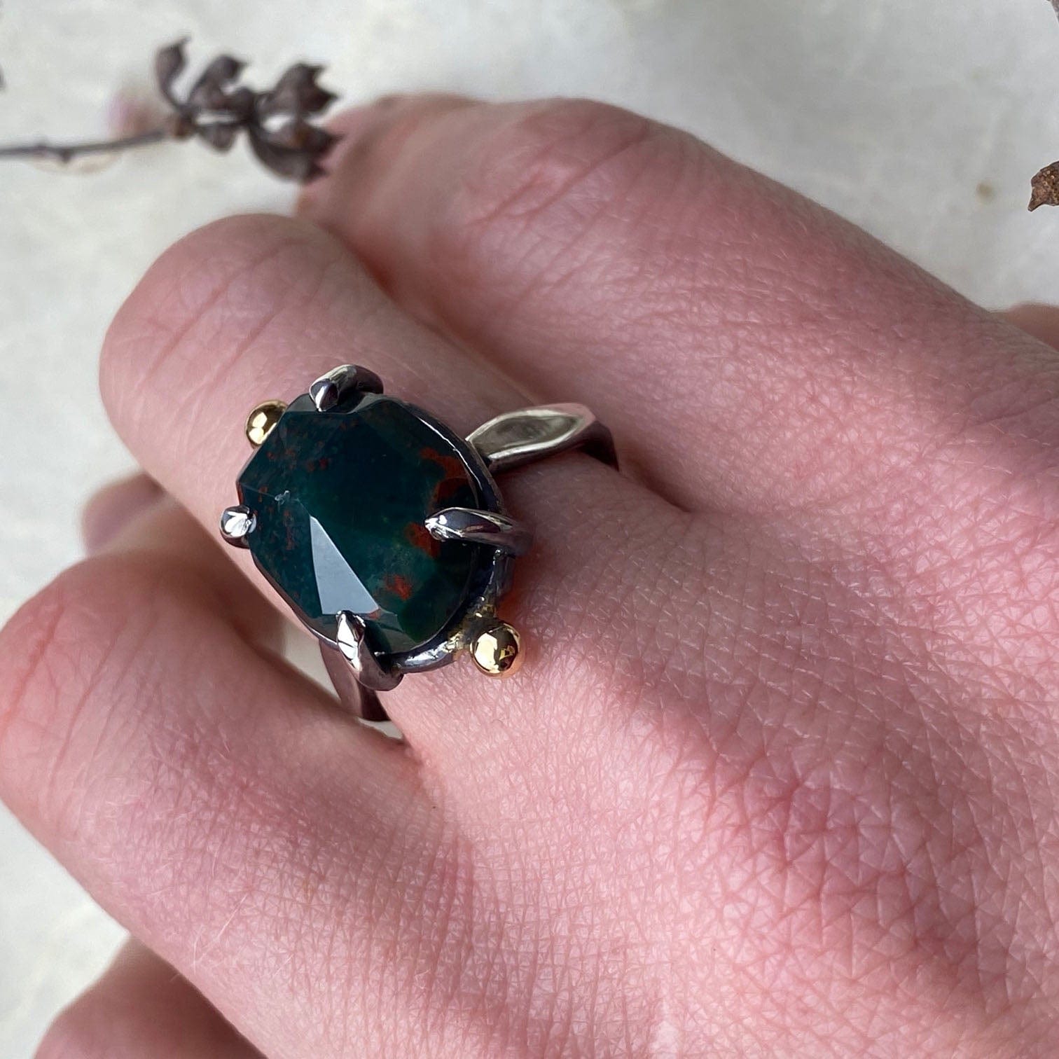 Silver and Gold Bloodstone Ring - Mettle by Abby