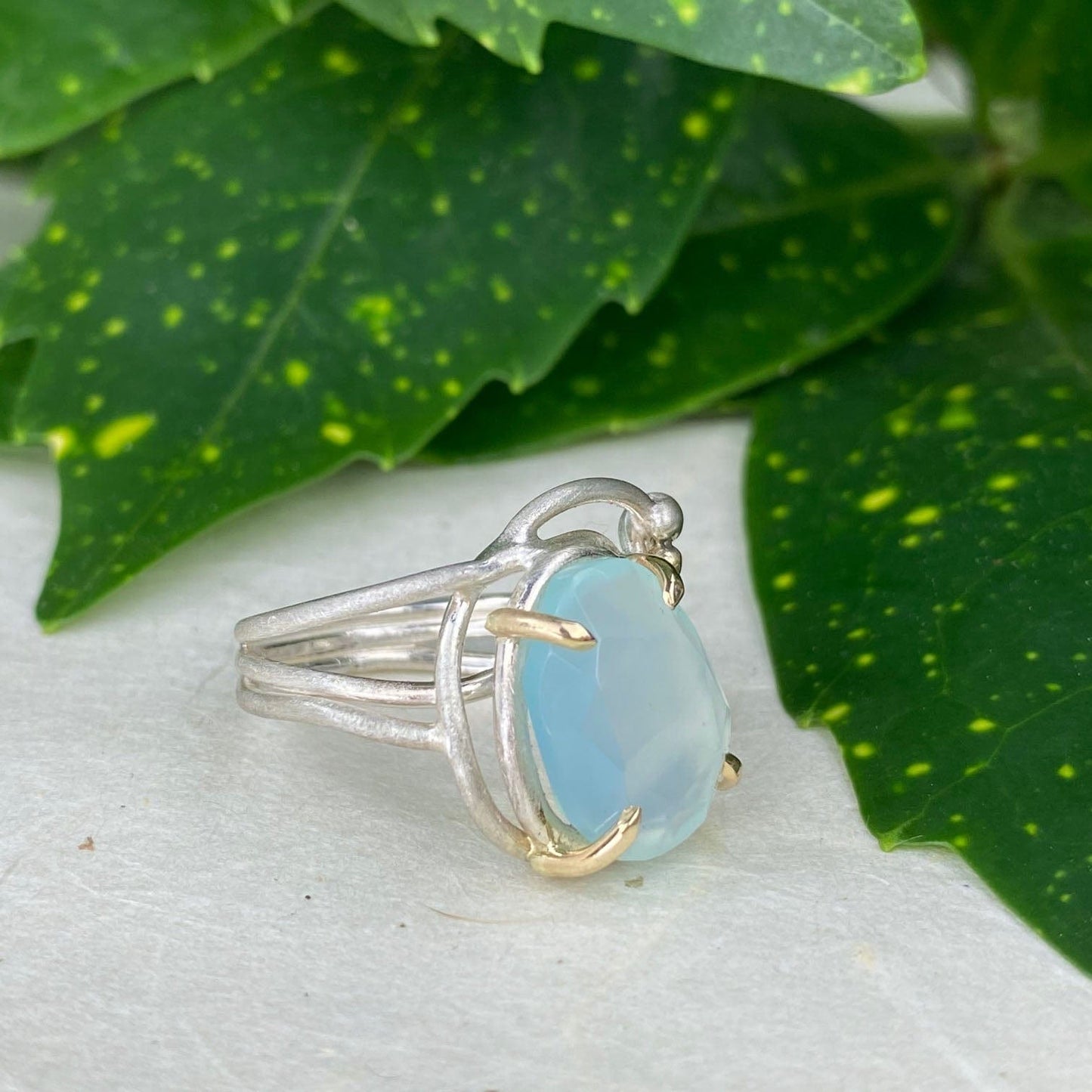 Silver and Gold Chrysoprase Wrap Ring - Mettle by Abby