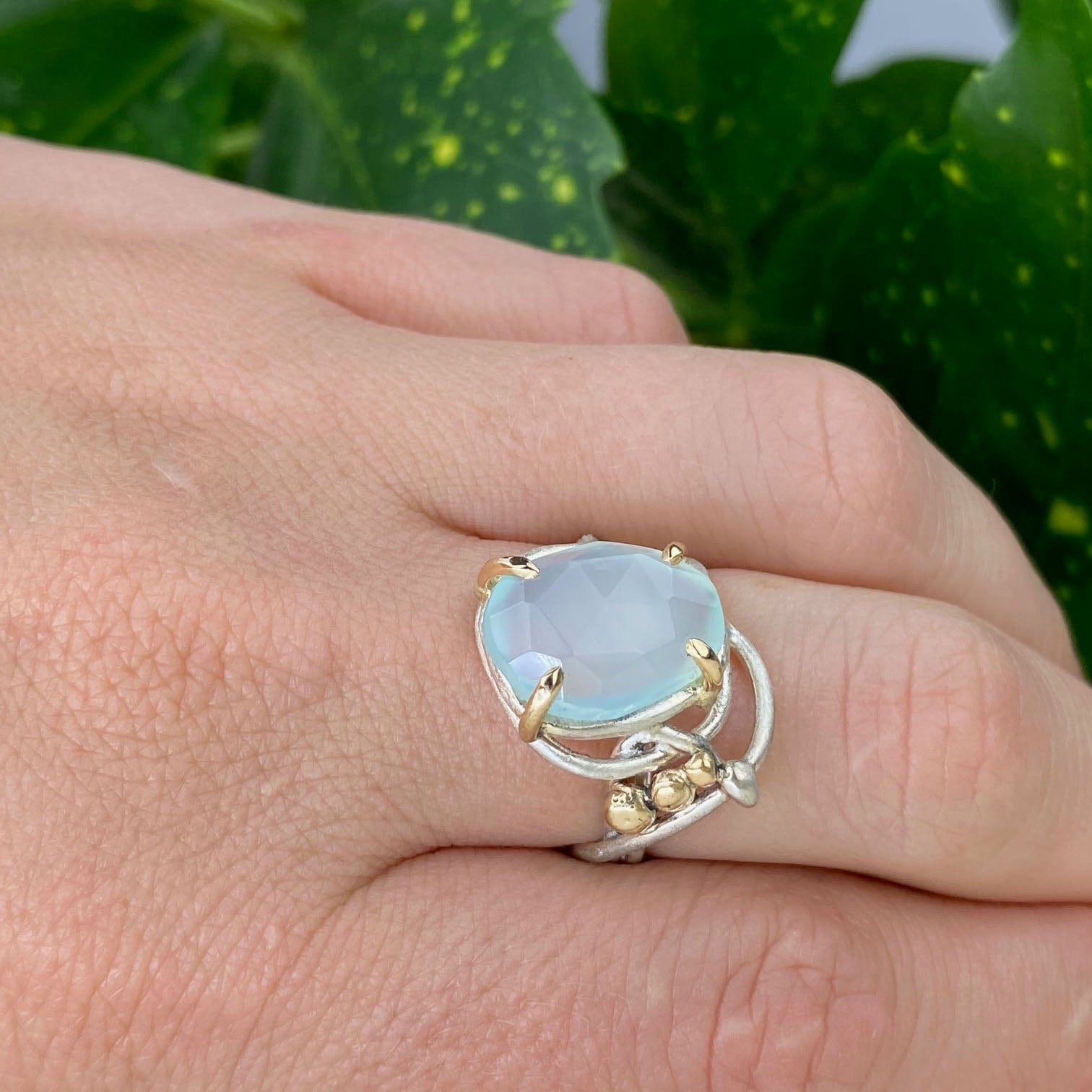 Silver and Gold Chrysoprase Wrap Ring - Mettle by Abby