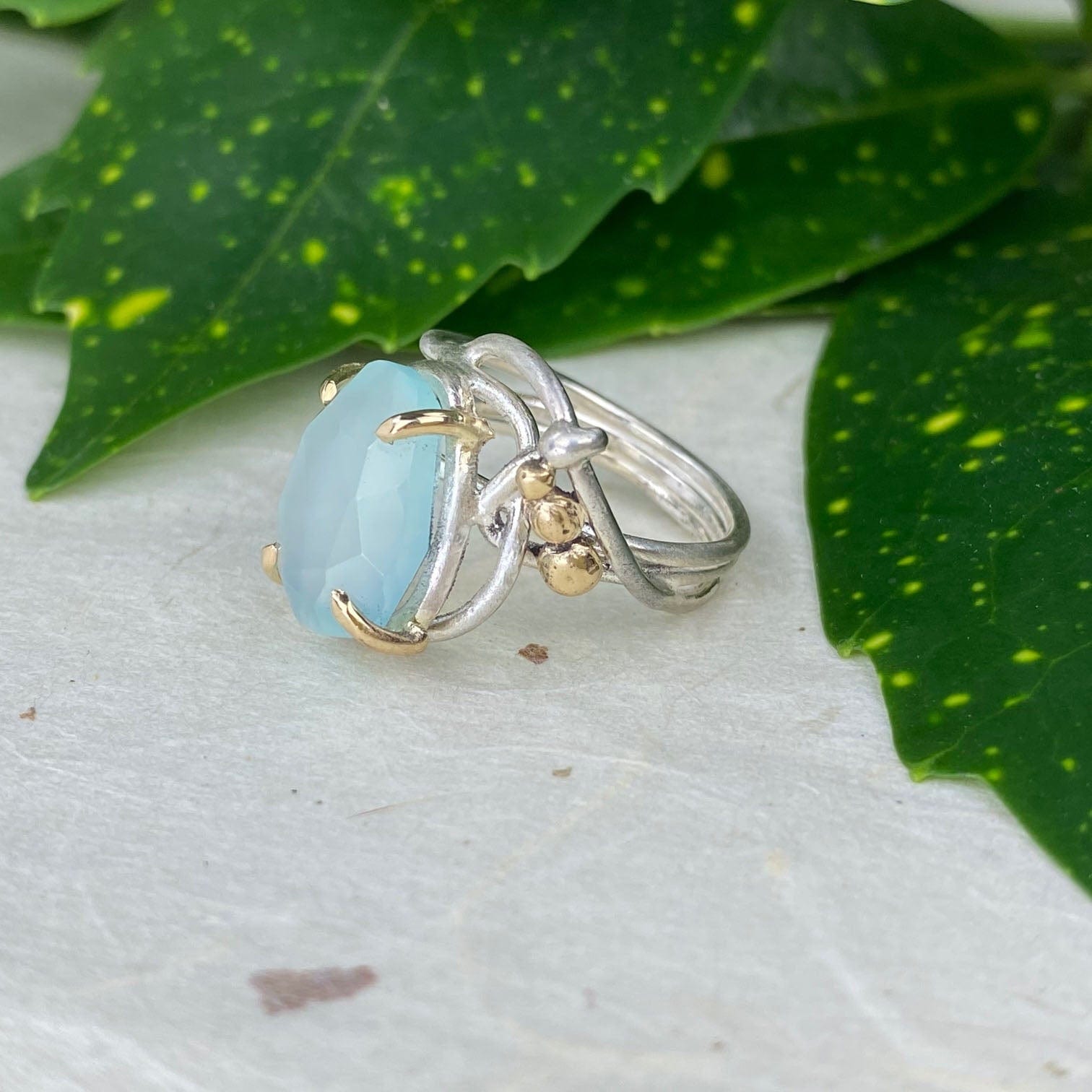 Silver and Gold Chrysoprase Wrap Ring - Mettle by Abby