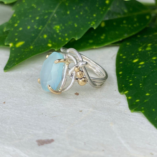 Silver and Gold Chrysoprase Wrap Ring - Mettle by Abby