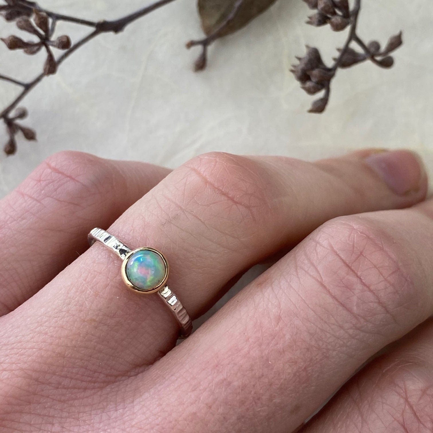 Silver and Gold Opal Ring - Mettle by Abby