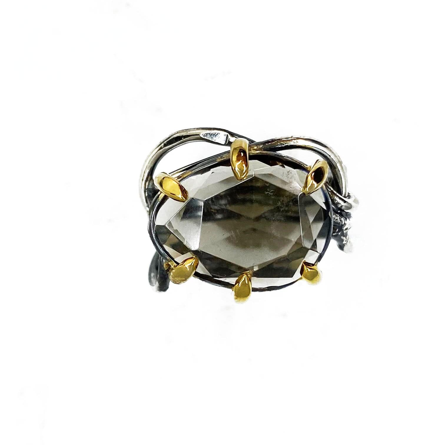 Silver and Gold Rose Cut Smokey Quartz Ring - Mettle by Abby