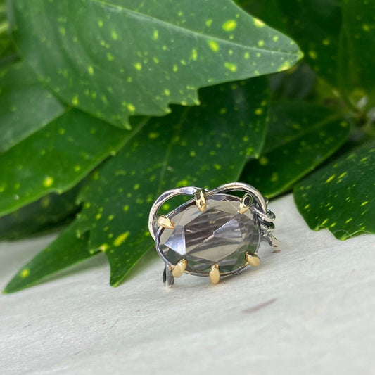 Silver and Gold Rose Cut Smokey Quartz Ring - Mettle by Abby