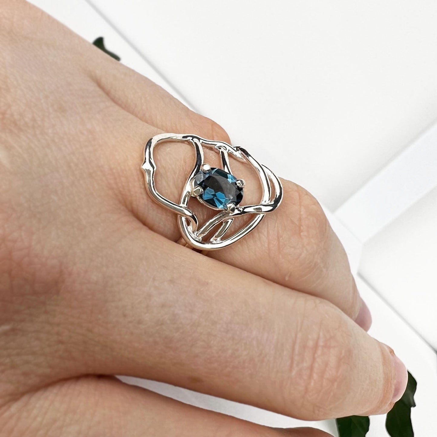 Silver London Blue Topaz Entwined Ring - Mettle by Abby