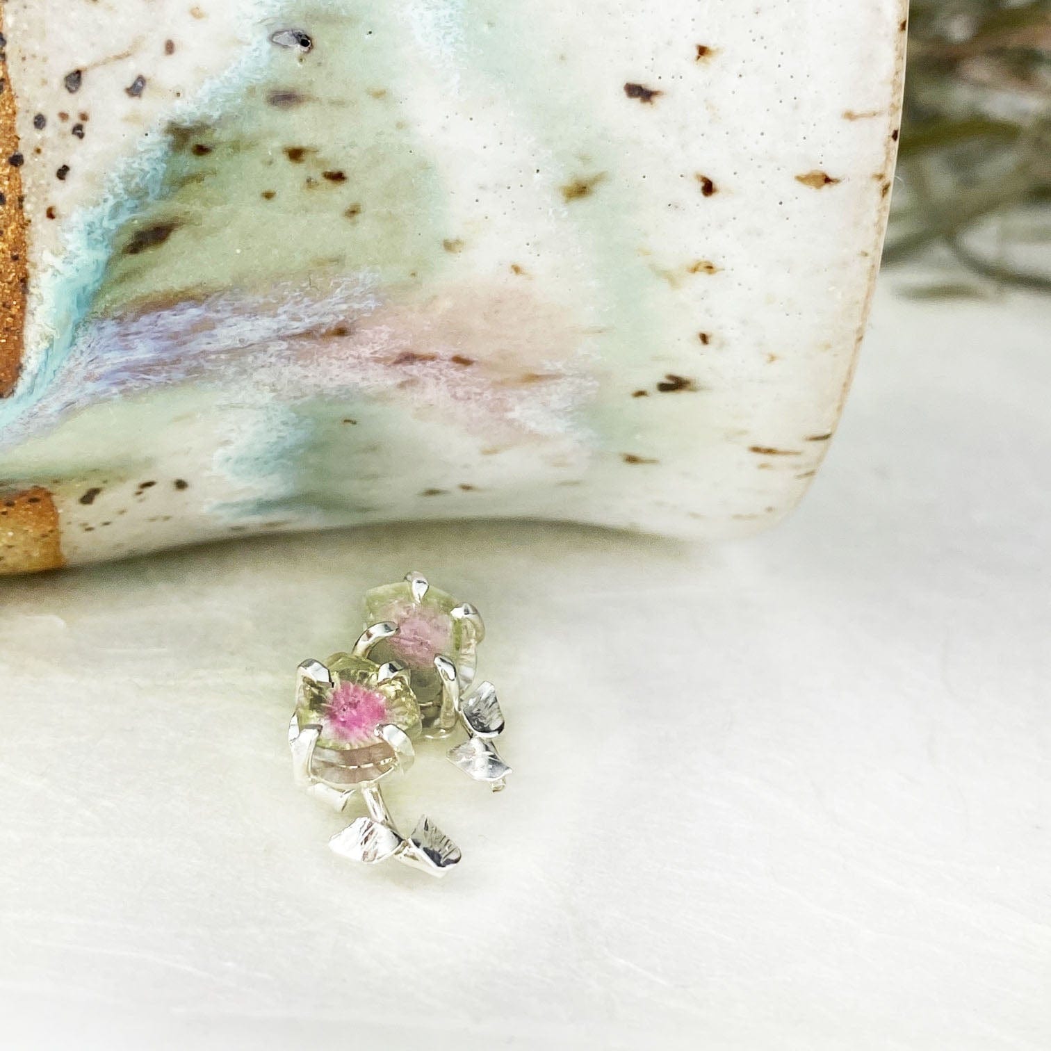 Tourmaline Flower Stud Earrings - Mettle by Abby