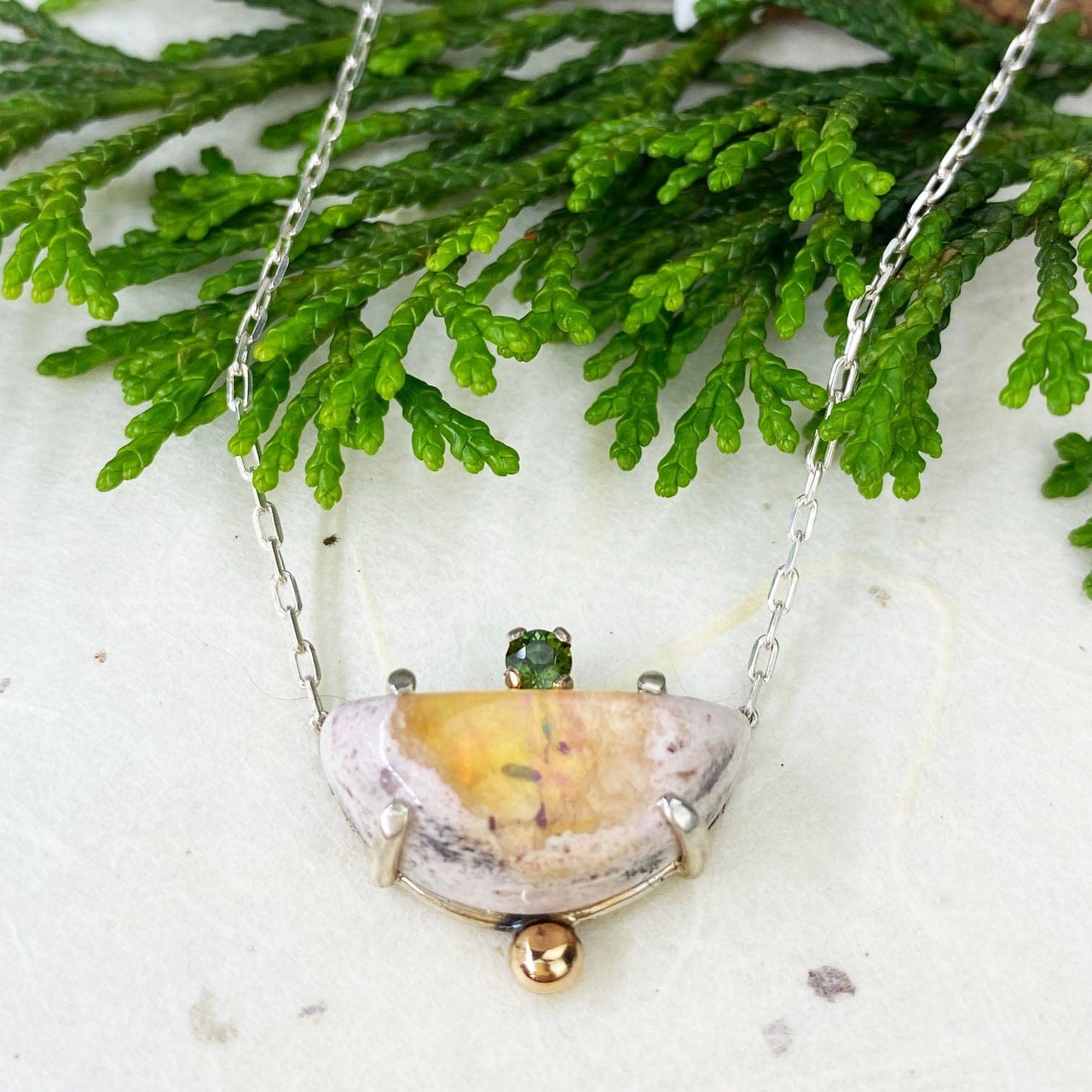Two Tone Boulder Opal and Green Tourmaline Necklace - Mettle by Abby