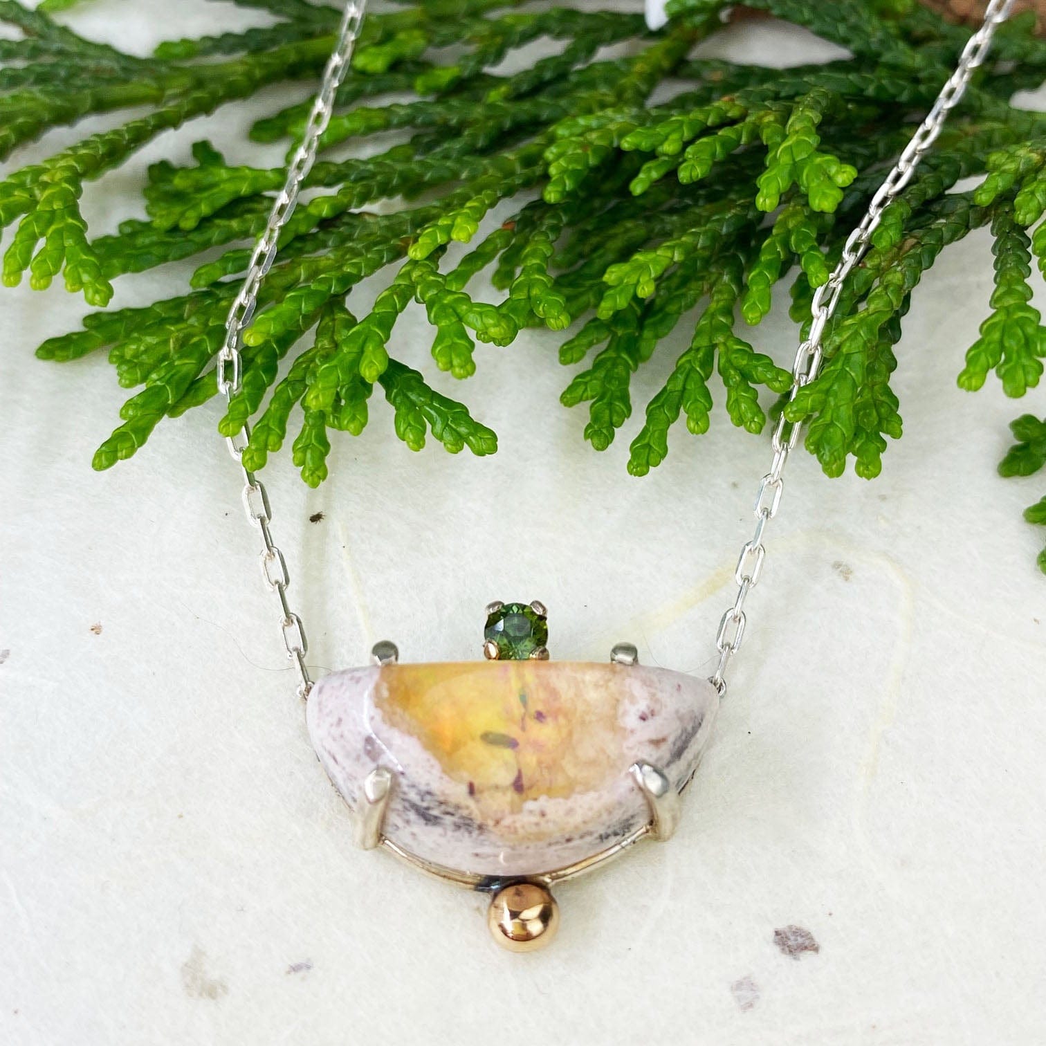 Two Tone Boulder Opal and Green Tourmaline Necklace - Mettle by Abby