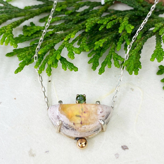 Two Tone Boulder Opal and Green Tourmaline Necklace - Mettle by Abby